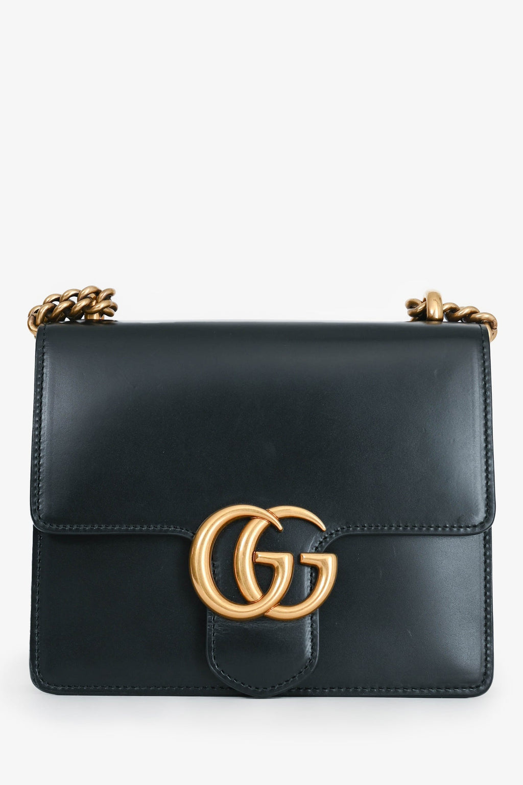 Gucci Black Smooth Leather GG Marmont Square Flap Crossbody