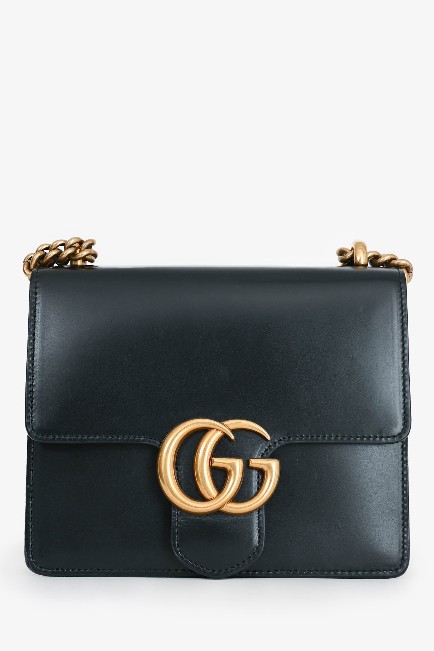 Gucci Black Smooth Leather GG Marmont Square Flap Crossbody