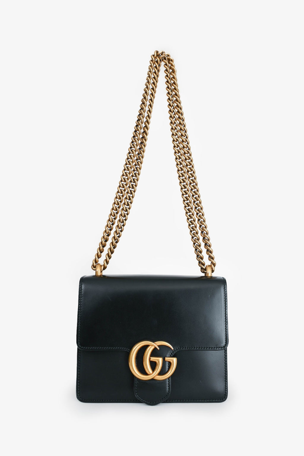 Gucci Black Smooth Leather GG Marmont Square Flap Crossbody