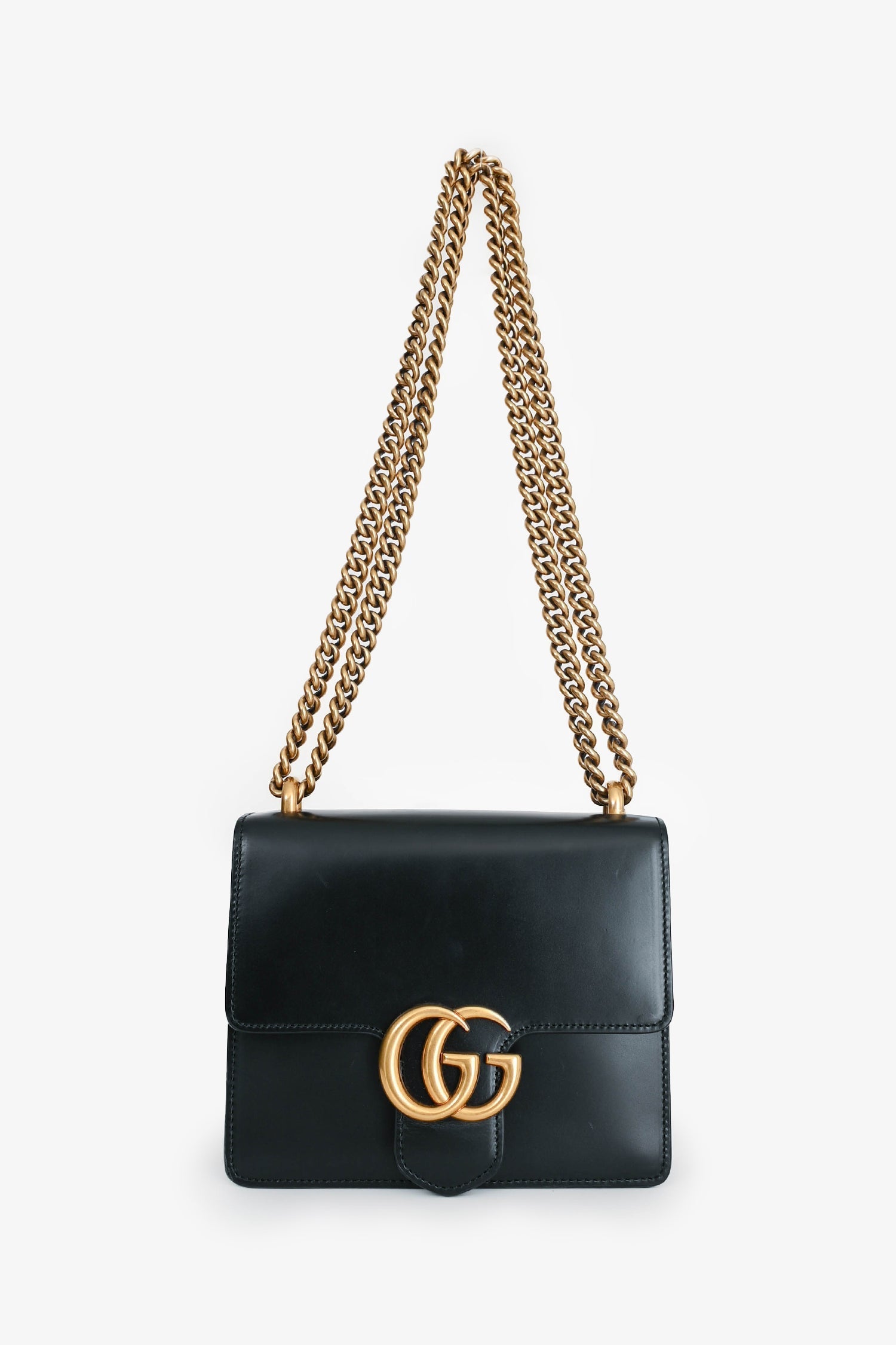 Gucci Black Smooth Leather GG Marmont Square Flap Crossbody