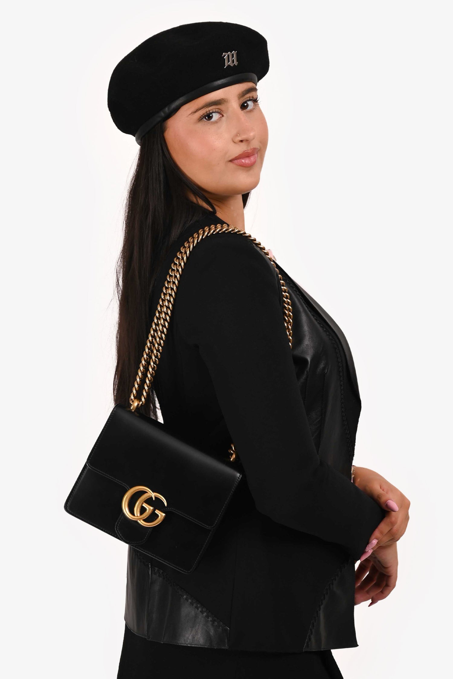 Gucci Black Smooth Leather GG Marmont Square Flap Crossbody