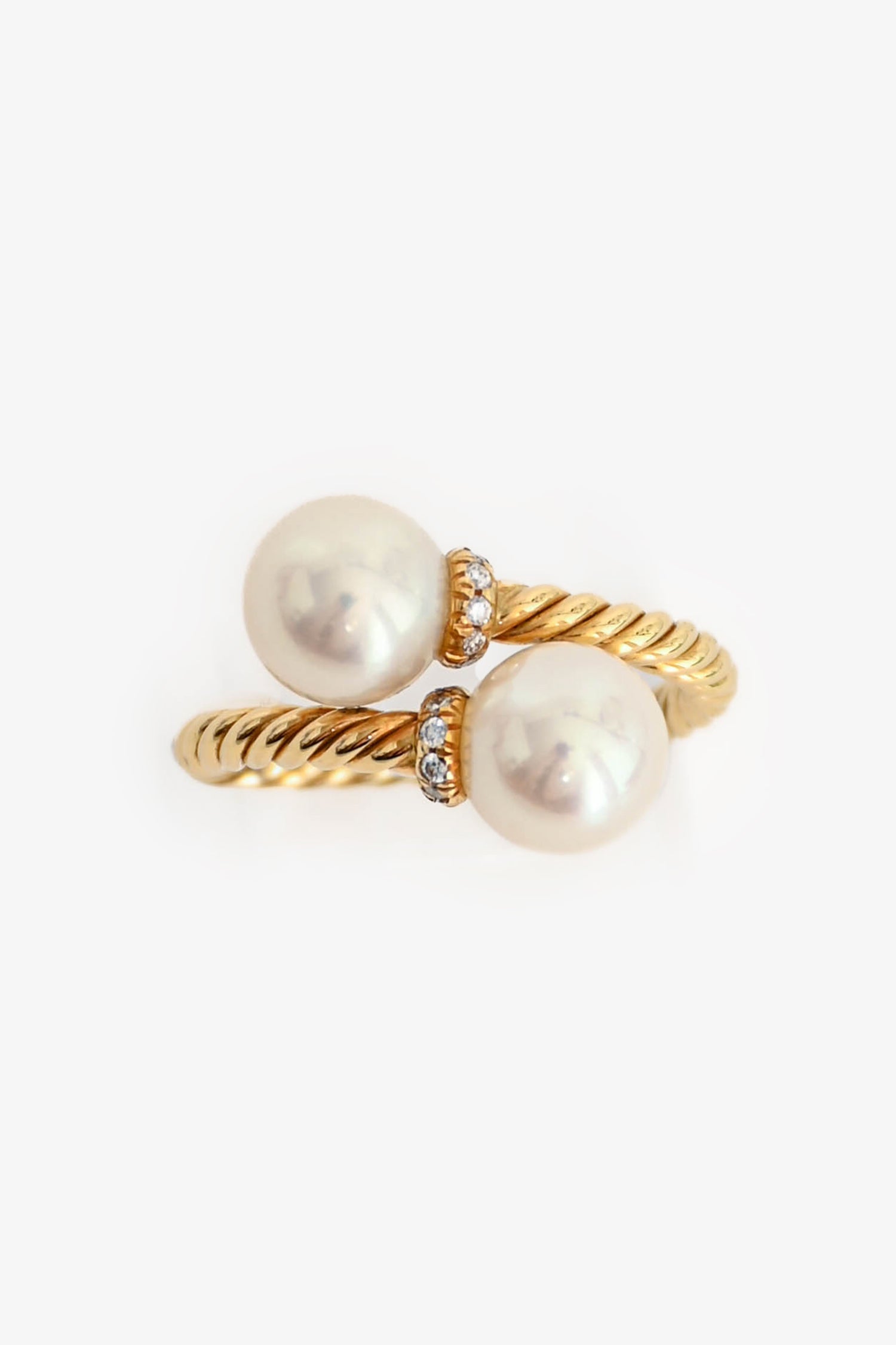 David Yurman 18K Yellow Gold Pearl Diamond Set Toi Et Moi Ring Size 6.5