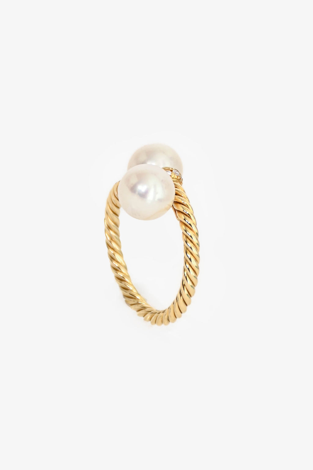 David Yurman 18K Yellow Gold Pearl Diamond Set Toi Et Moi Ring Size 6.5