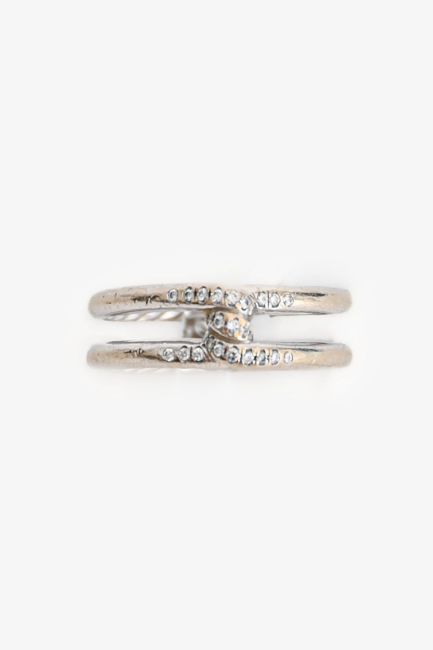 David Yurman 18K White Gold Diamond Set Intertwine Ring Size 6.5