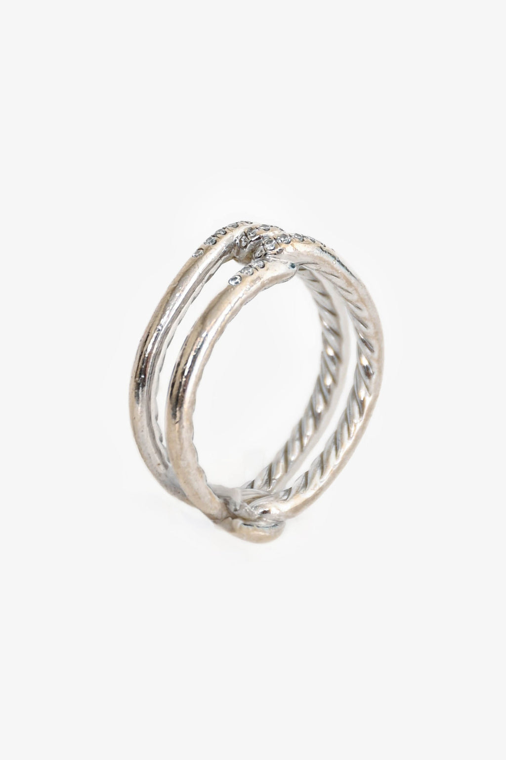 David Yurman 18K White Gold Diamond Set Intertwine Ring Size 6.5