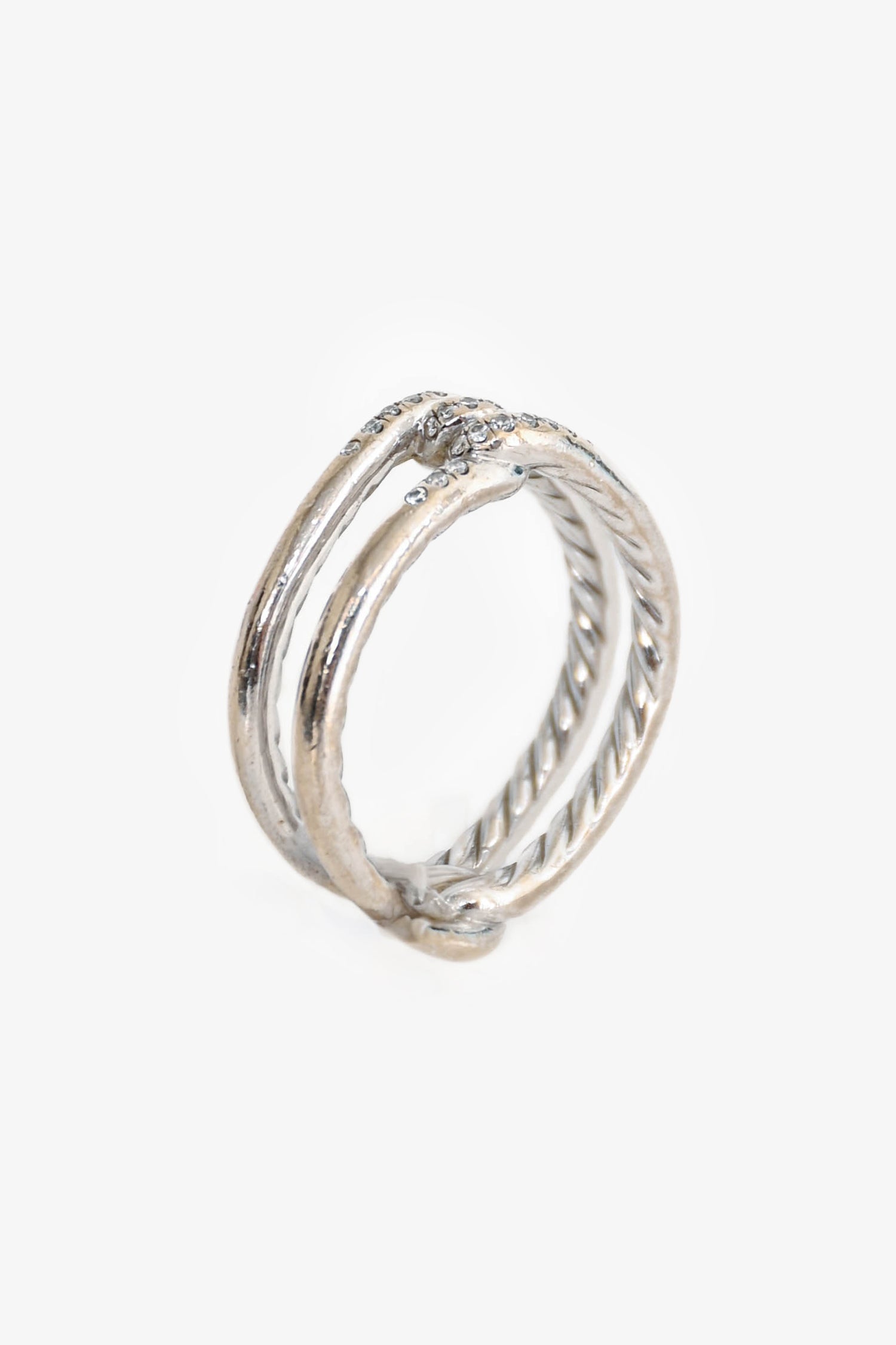 David Yurman 18K White Gold Diamond Set Intertwine Ring Size 6.5