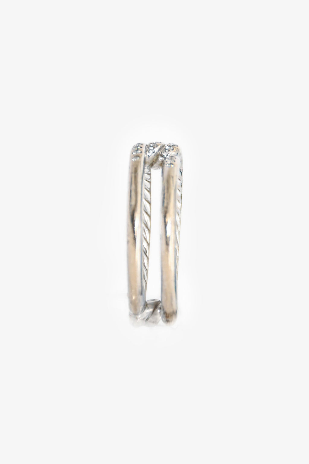 David Yurman 18K White Gold Diamond Set Intertwine Ring Size 6.5