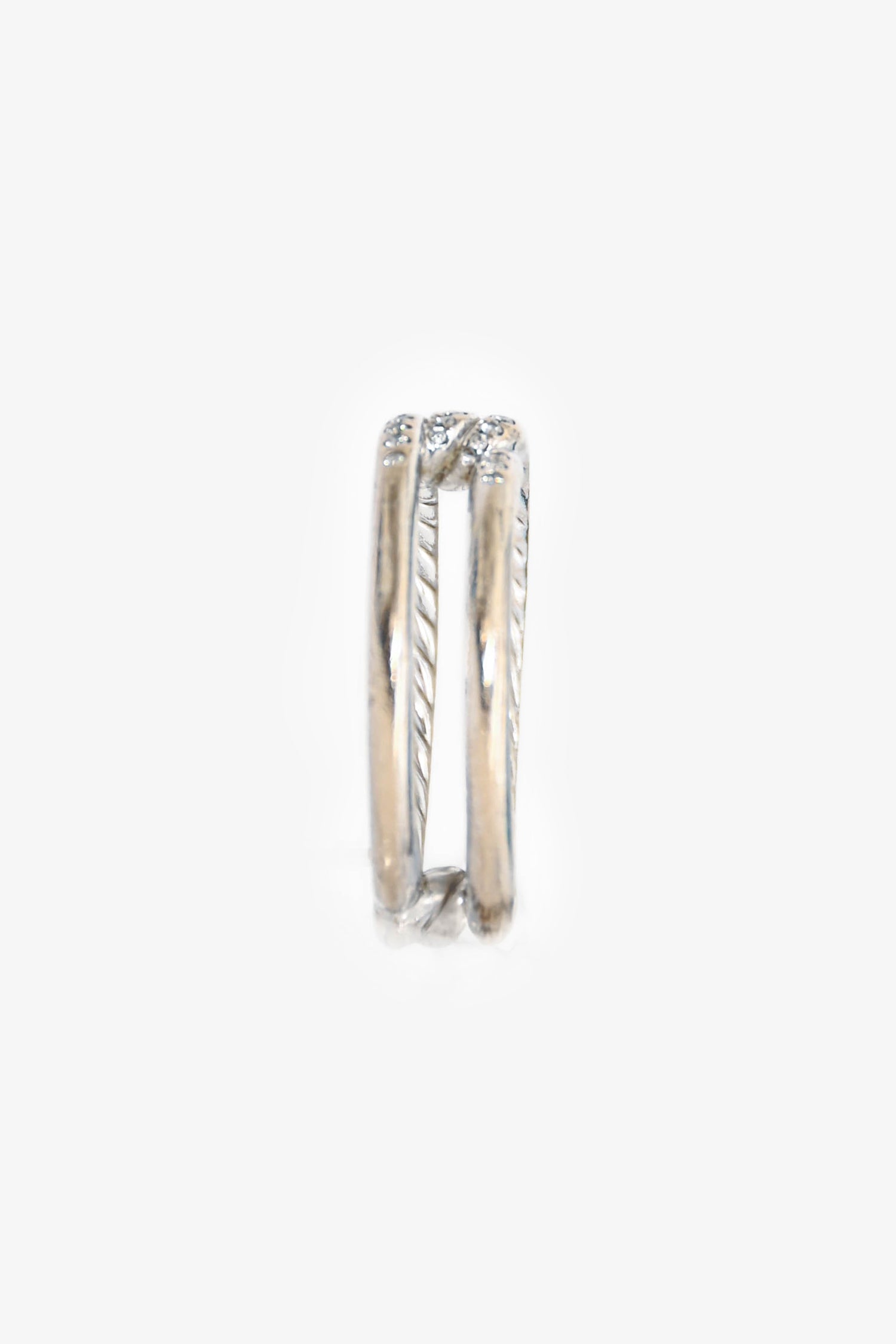 David Yurman 18K White Gold Diamond Set Intertwine Ring Size 6.5