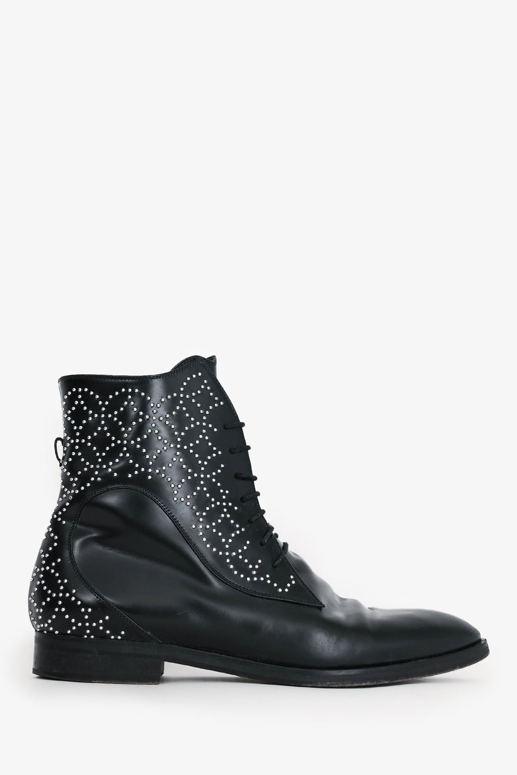 Alaïa Black Brushed Leather Studded Detail Ankle Lace-Up Boots Size 41