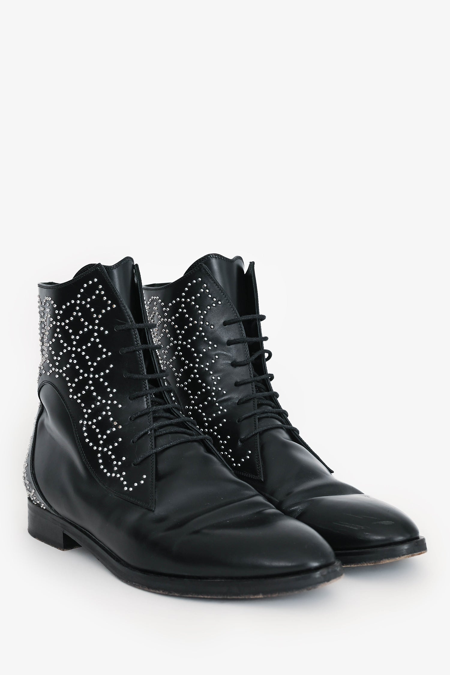 Alaïa Black Brushed Leather Studded Detail Ankle Lace-Up Boots Size 41