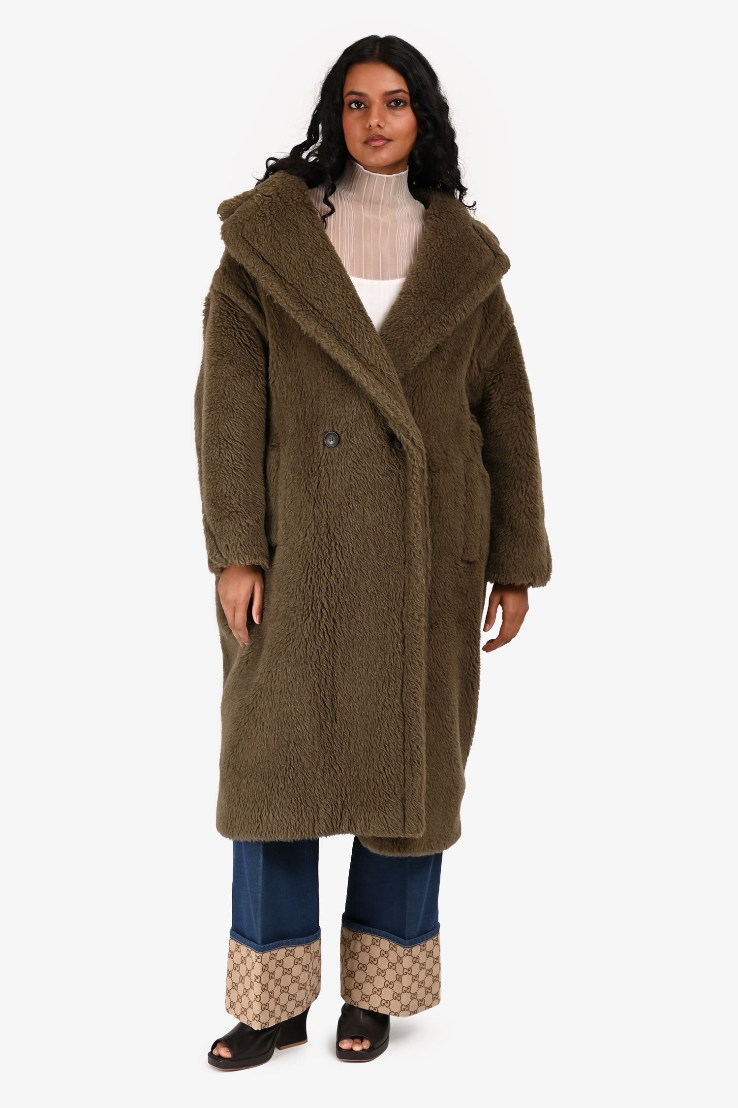 Max Mara Khaki Green Alpaca/Wool Teddy Coat Size S