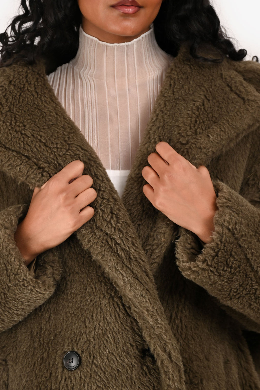 Max Mara Khaki Green Alpaca/Wool Teddy Coat Size S