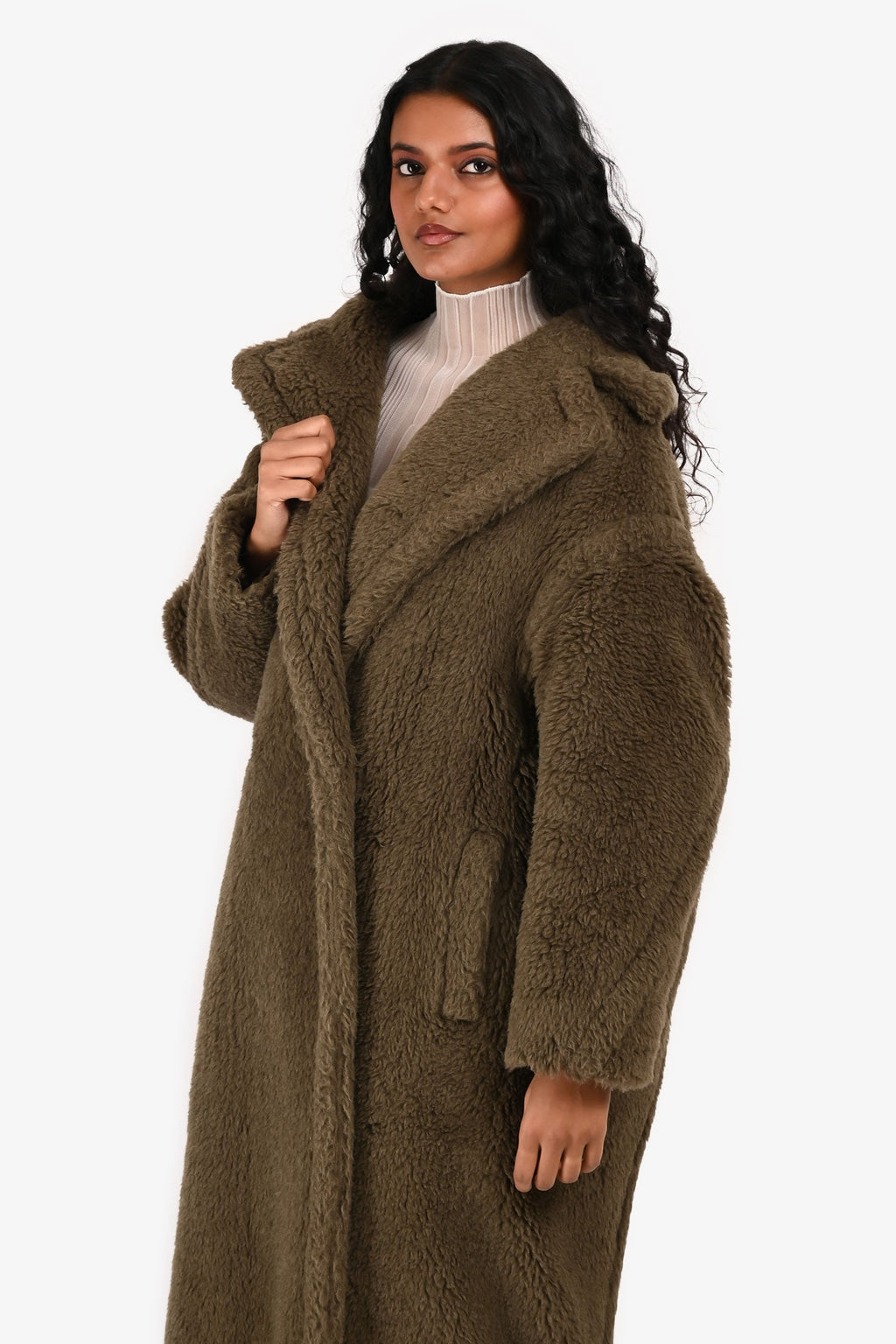 Max Mara Khaki Green Alpaca/Wool Teddy Coat Size S