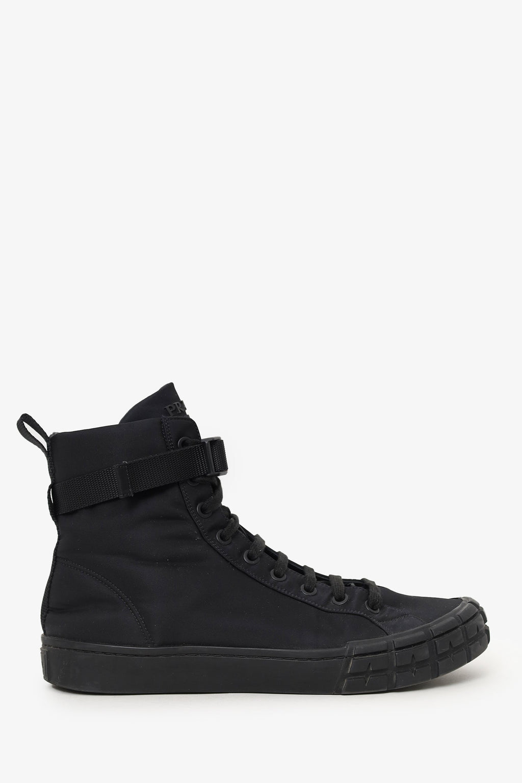 Prada Black Nylon Buckle Detail High Top Sneakers Size 10 Mens