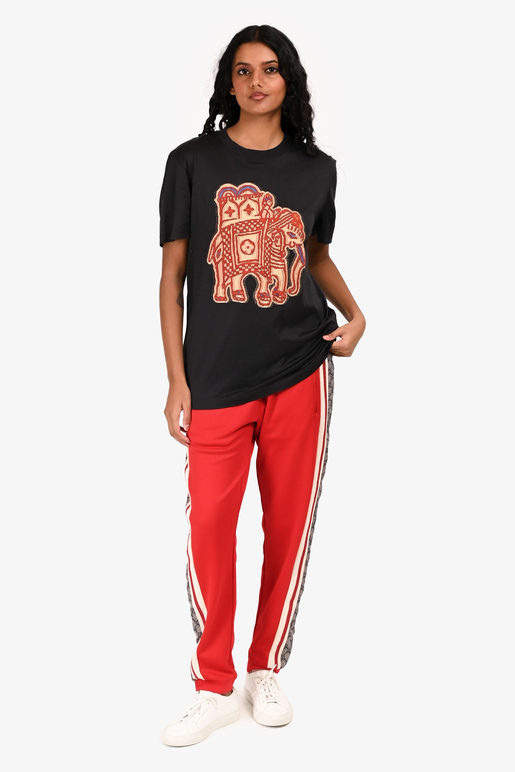 Gucci Red Monogram Striped Joggers Size S