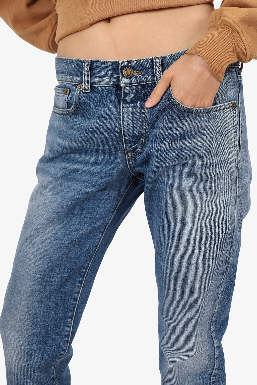 Saint Laurent Distressed Denim Slim Leg Jeans Size 38