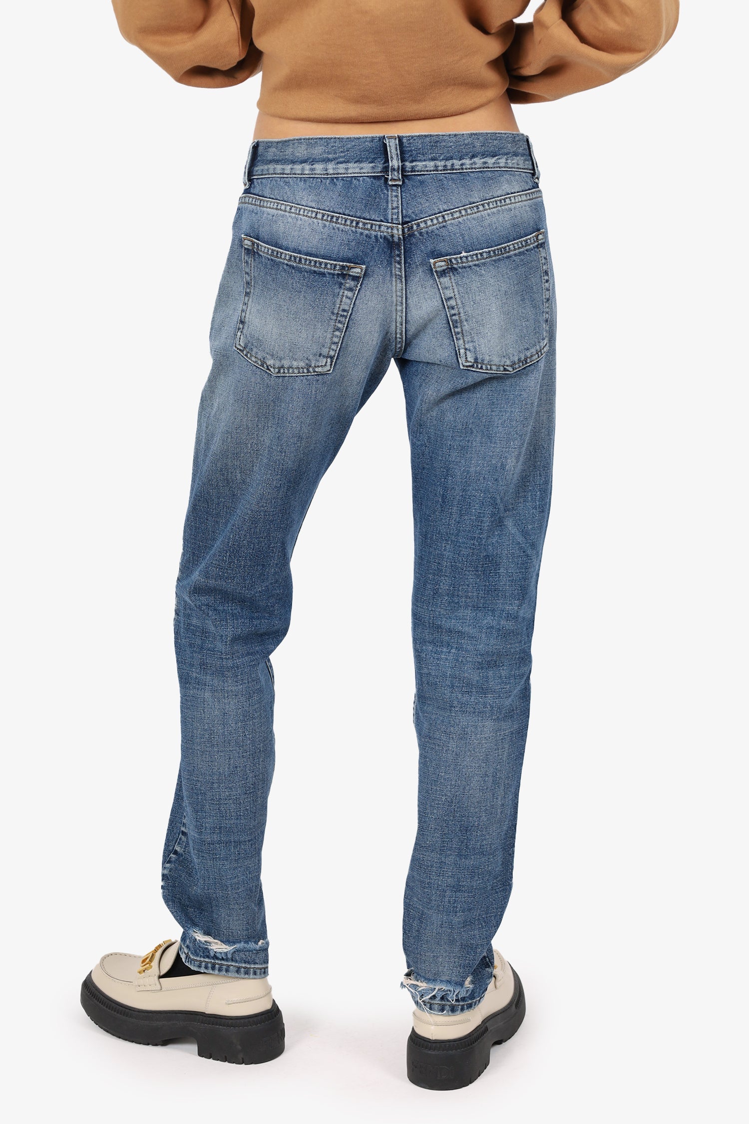 Saint Laurent Distressed Denim Slim Leg Jeans Size 38