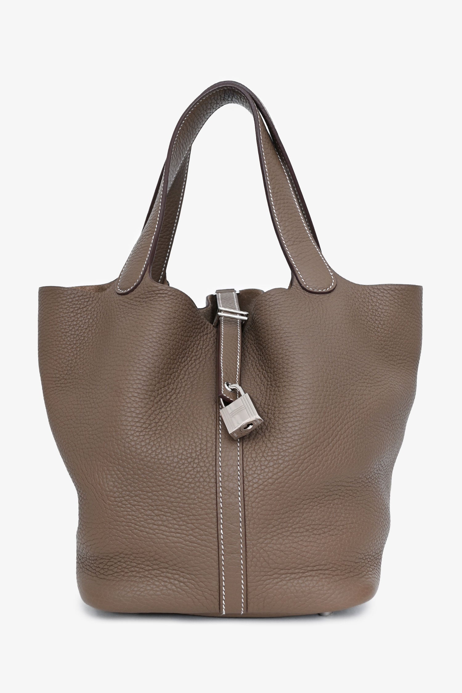 Hermès 2017 Etoupe Clemence Leather Picotin Lock 22 Silver Hardware
