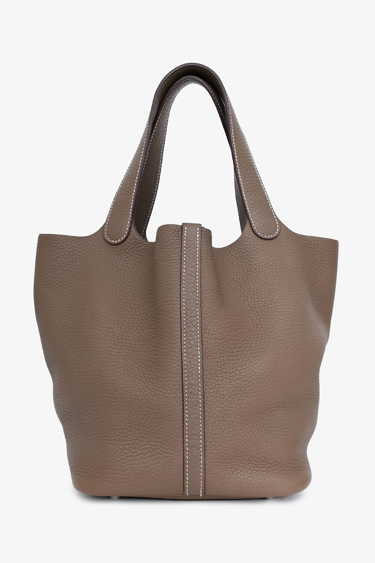 Hermès 2017 Etoupe Clemence Leather Picotin Lock 22 Silver Hardware