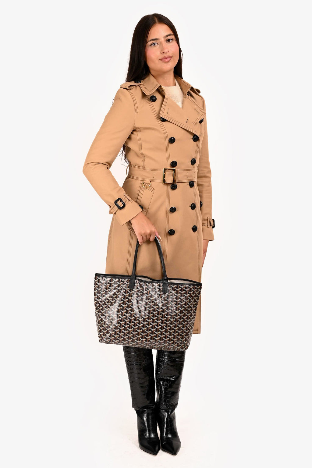 Goyard 2022 Black Goyardine St. Louis PM Tote with Pouch