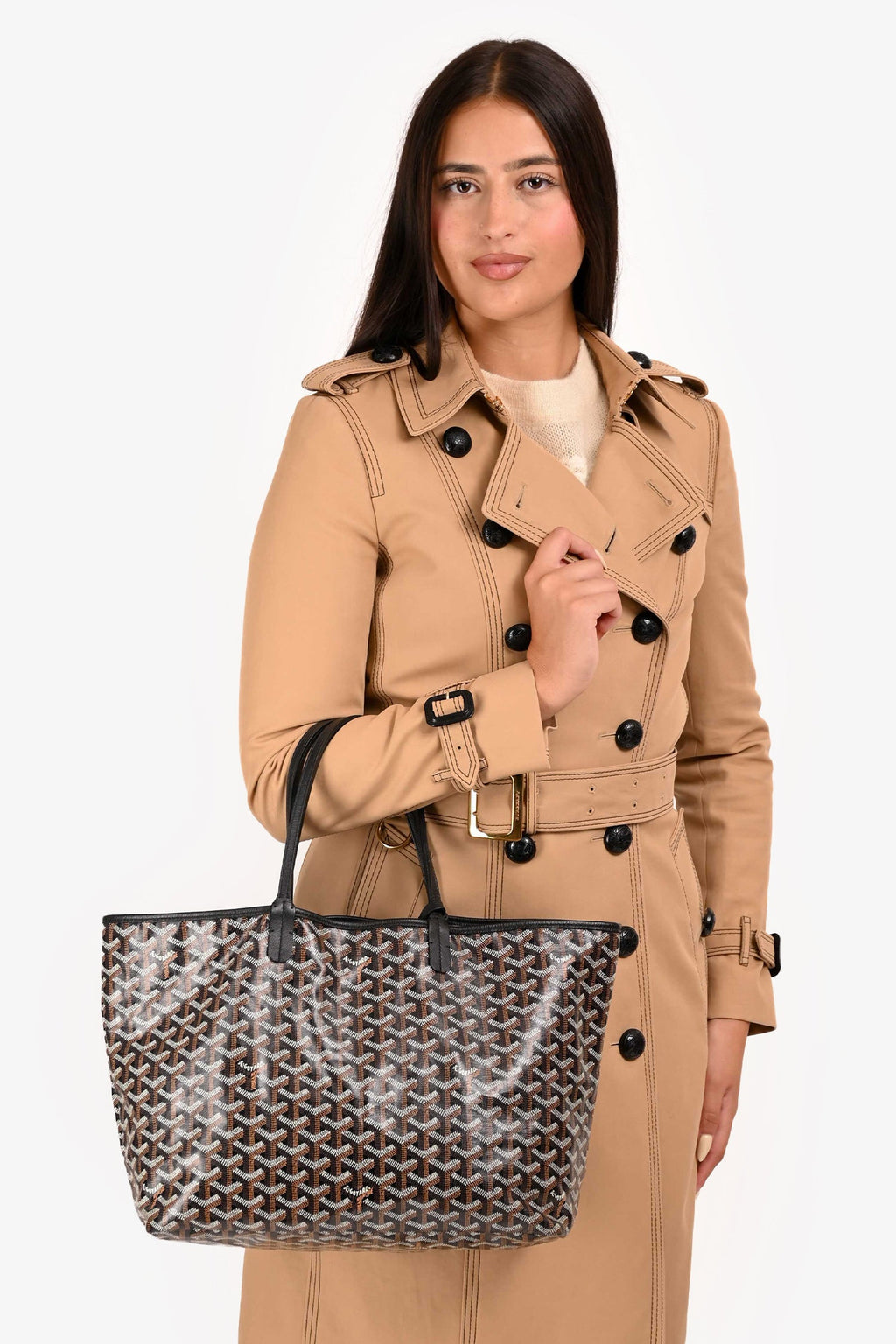 Goyard 2022 Black Goyardine St. Louis PM Tote with Pouch