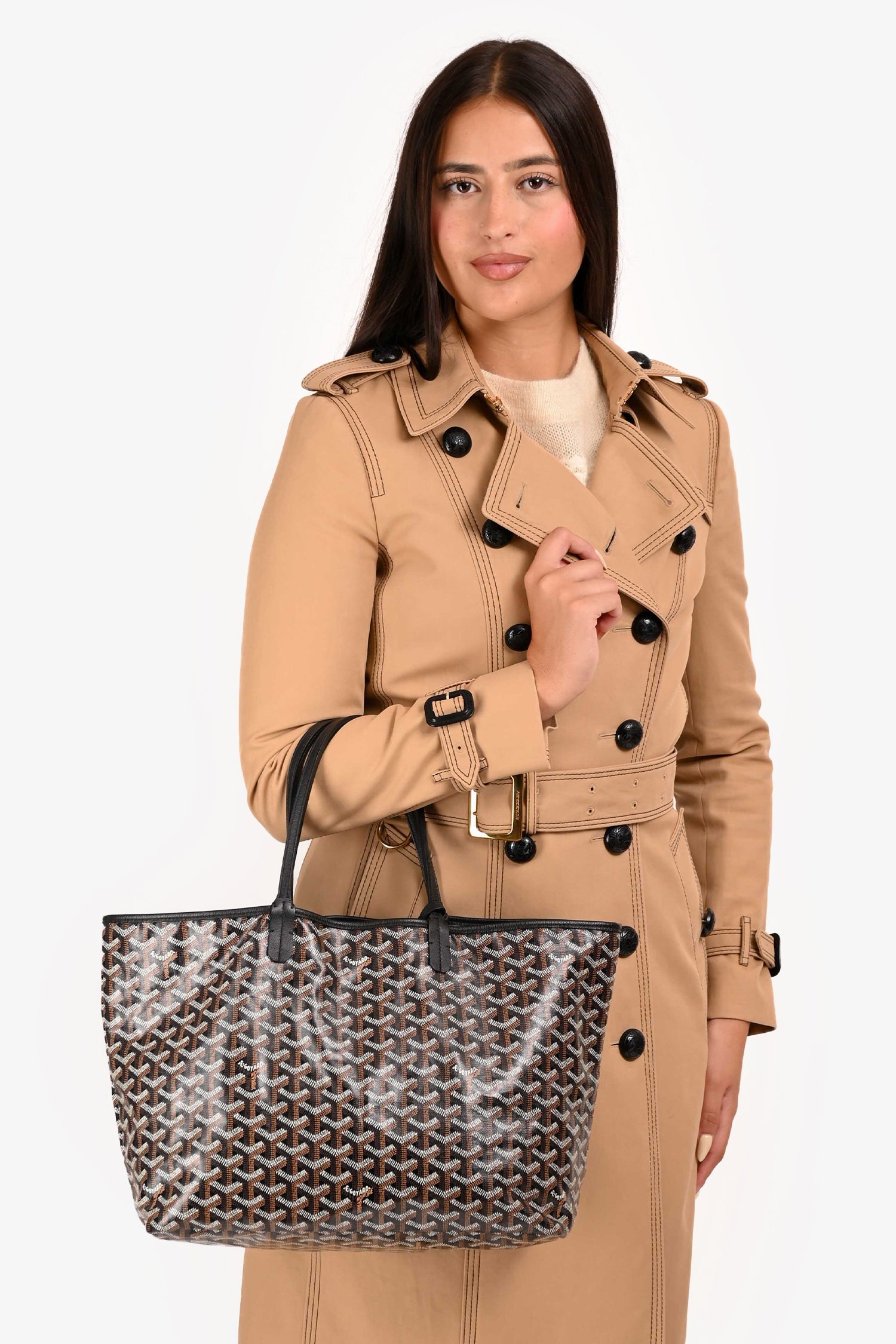 Goyard 2022 Black Goyardine St. Louis PM Tote with Pouch