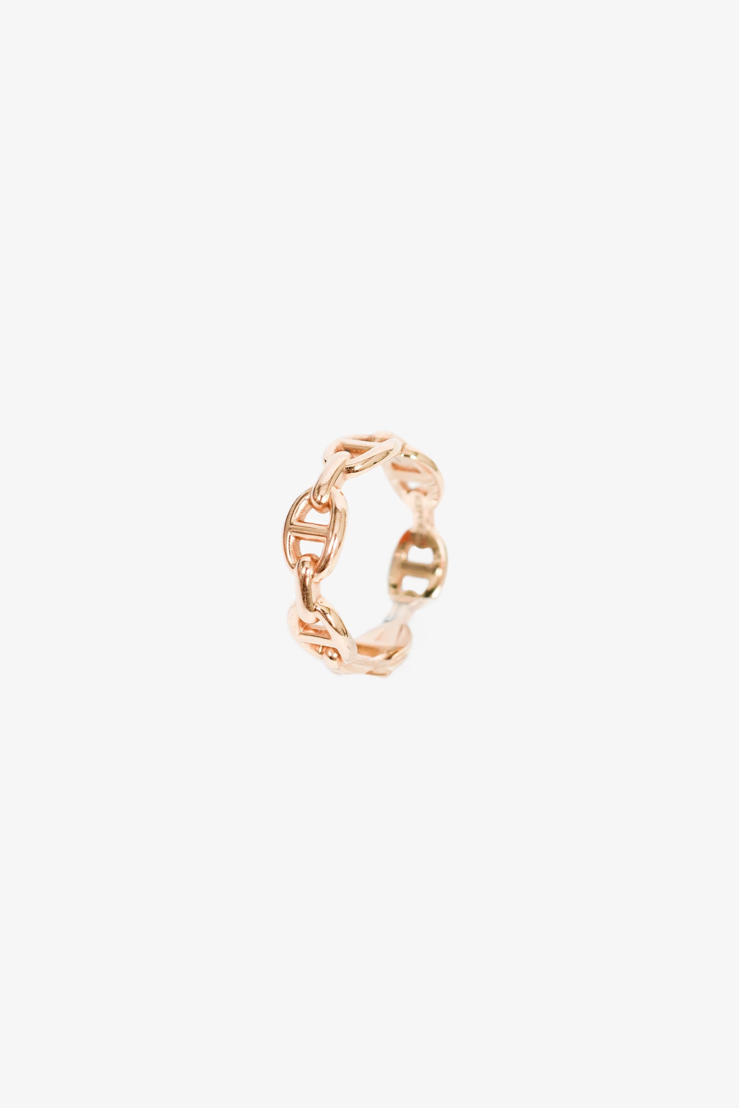 Hermès 18K Rose Gold Small Mode 'Chain d'ancre Enchainee' Ring Size 5
