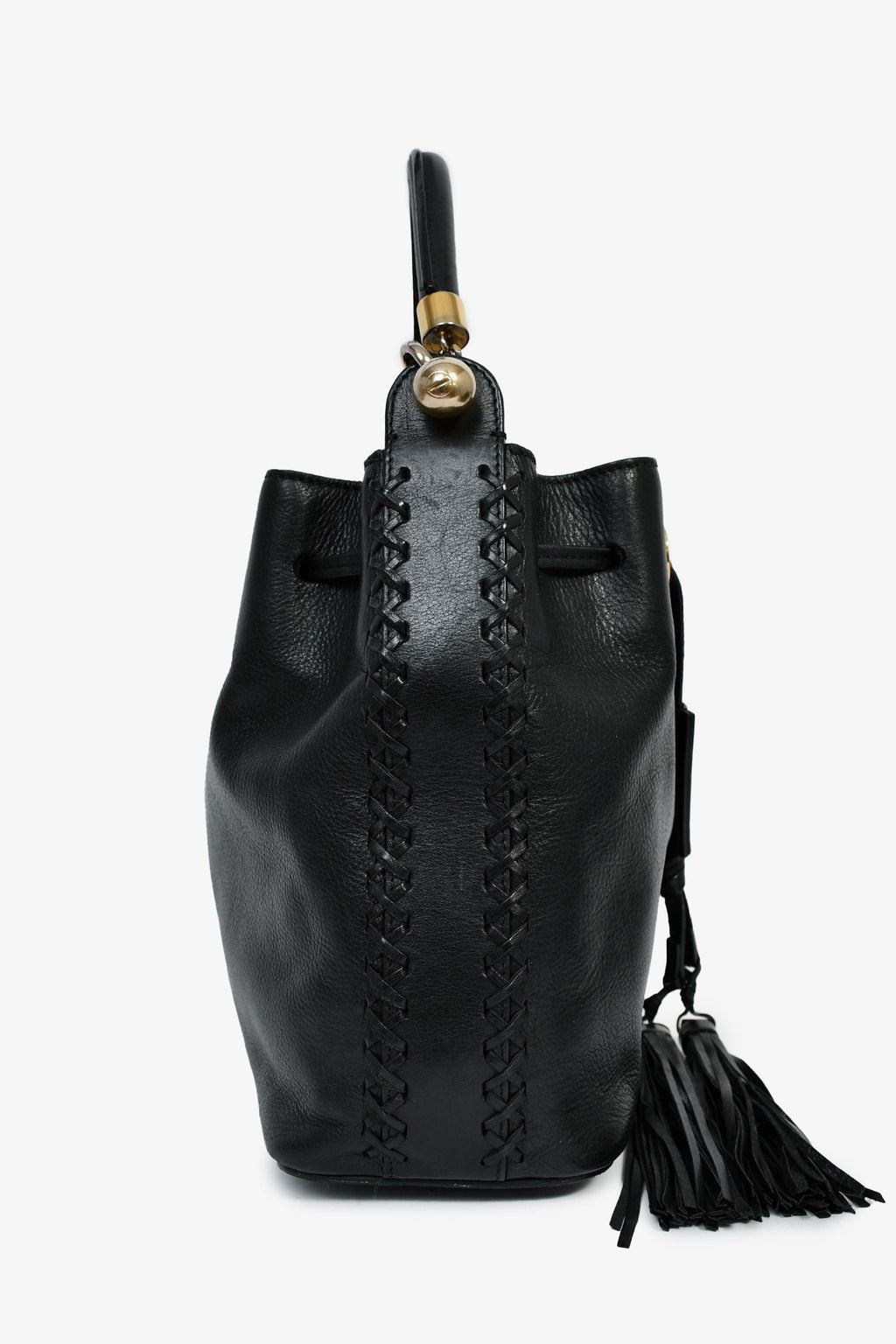 Chloe Black Leather Tassel Bucket Bag