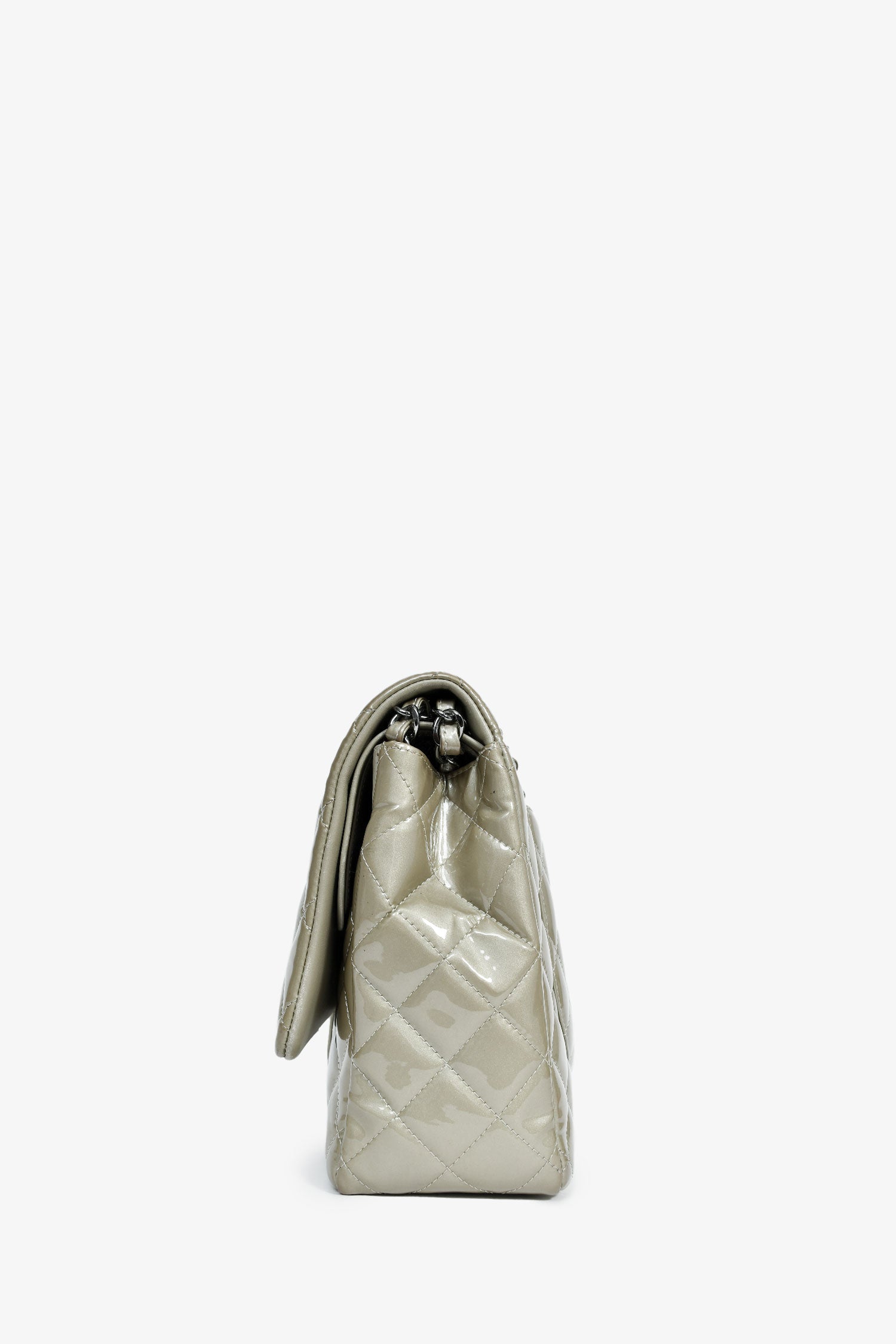Pre-Loved Chanel™ 2012/13 Grey Patent Quilted Maxi Double Flap Shoulder Bag