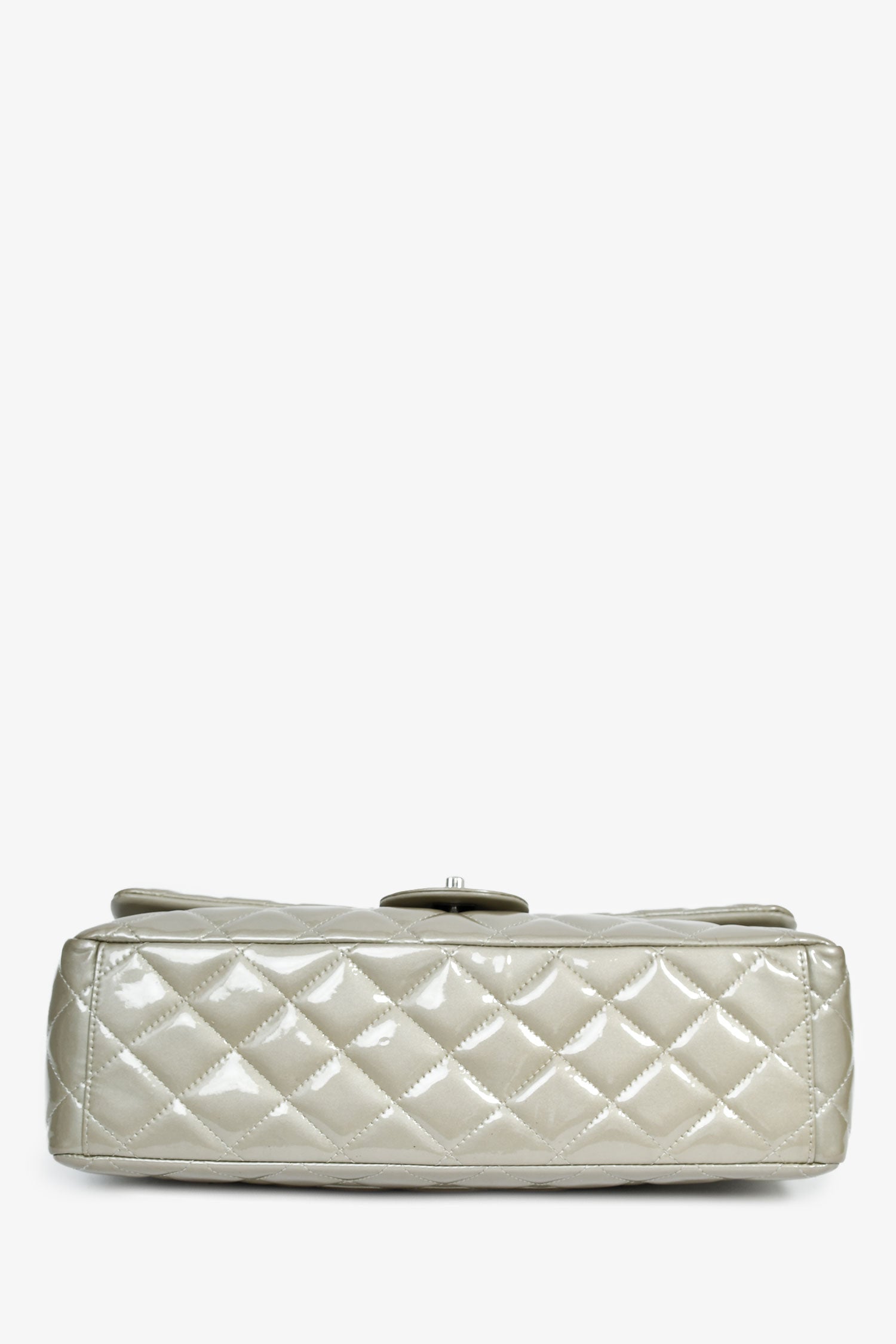 Pre-Loved Chanel™ 2012/13 Grey Patent Quilted Maxi Double Flap Shoulder Bag