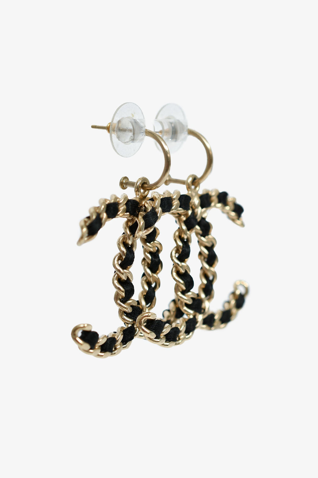 Pre-Loved Chanel™ Gold Toned Black Woven CC Drop Earrings