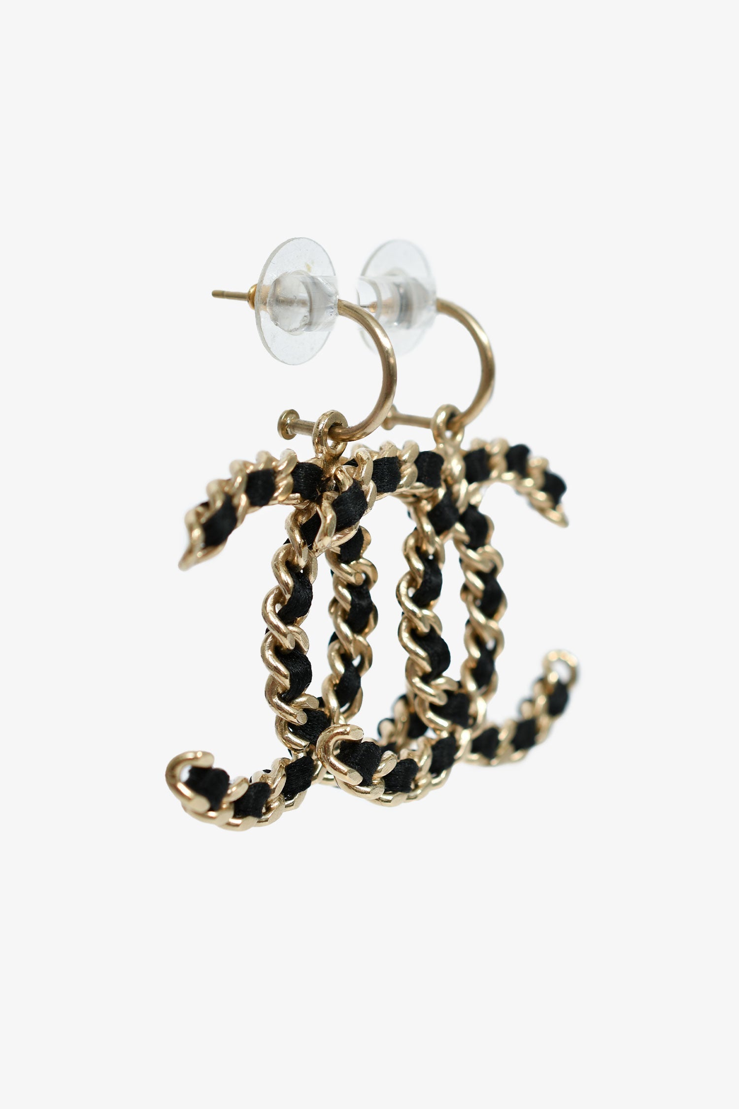 Pre-Loved Chanel™ Gold Toned Black Woven CC Drop Earrings
