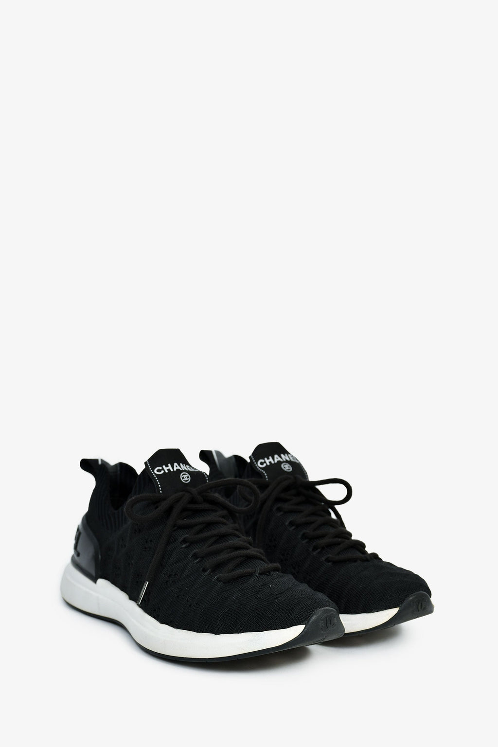 Pre-Loved Chanel™ Black Knit Logo Sneakers Size 36