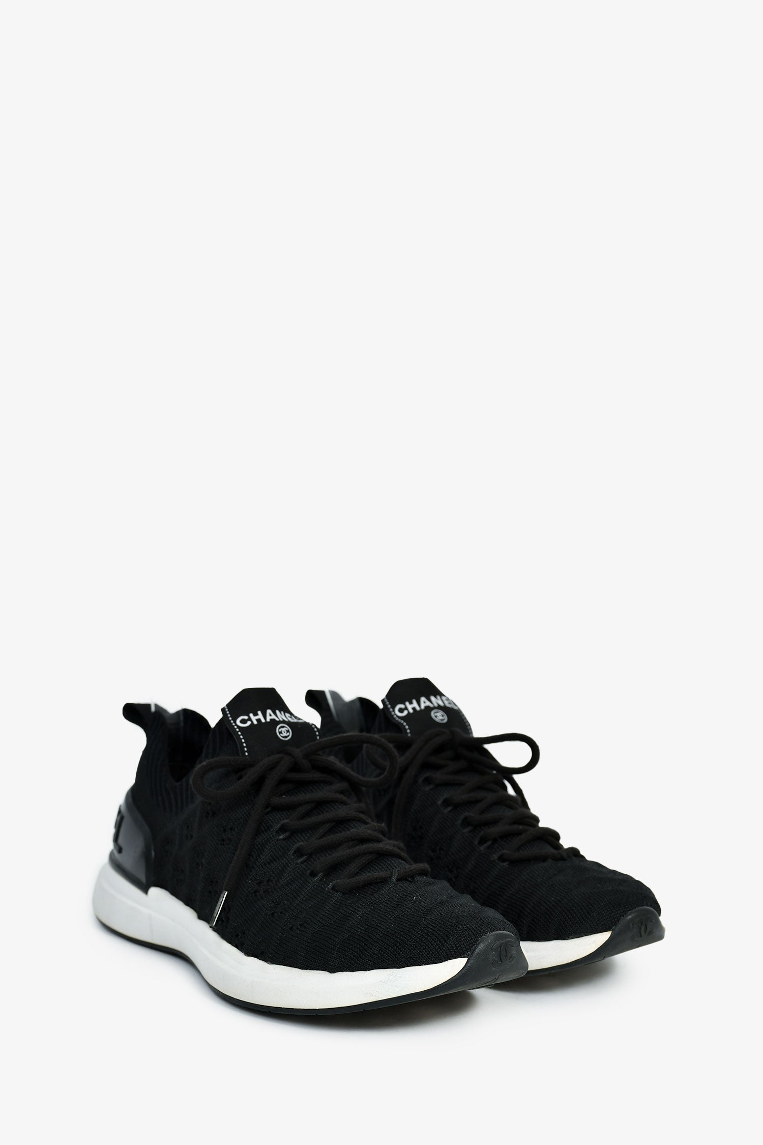 Pre-Loved Chanel™ Black Knit Logo Sneakers Size 36