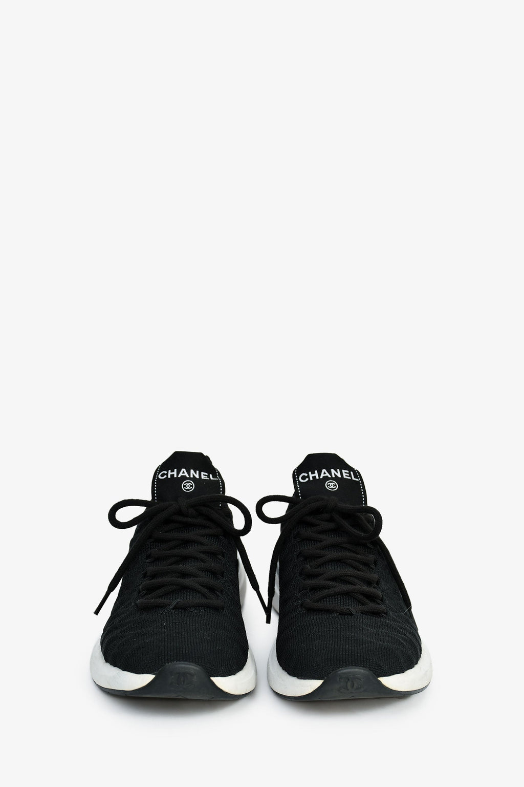 Pre-Loved Chanel™ Black Knit Logo Sneakers Size 36
