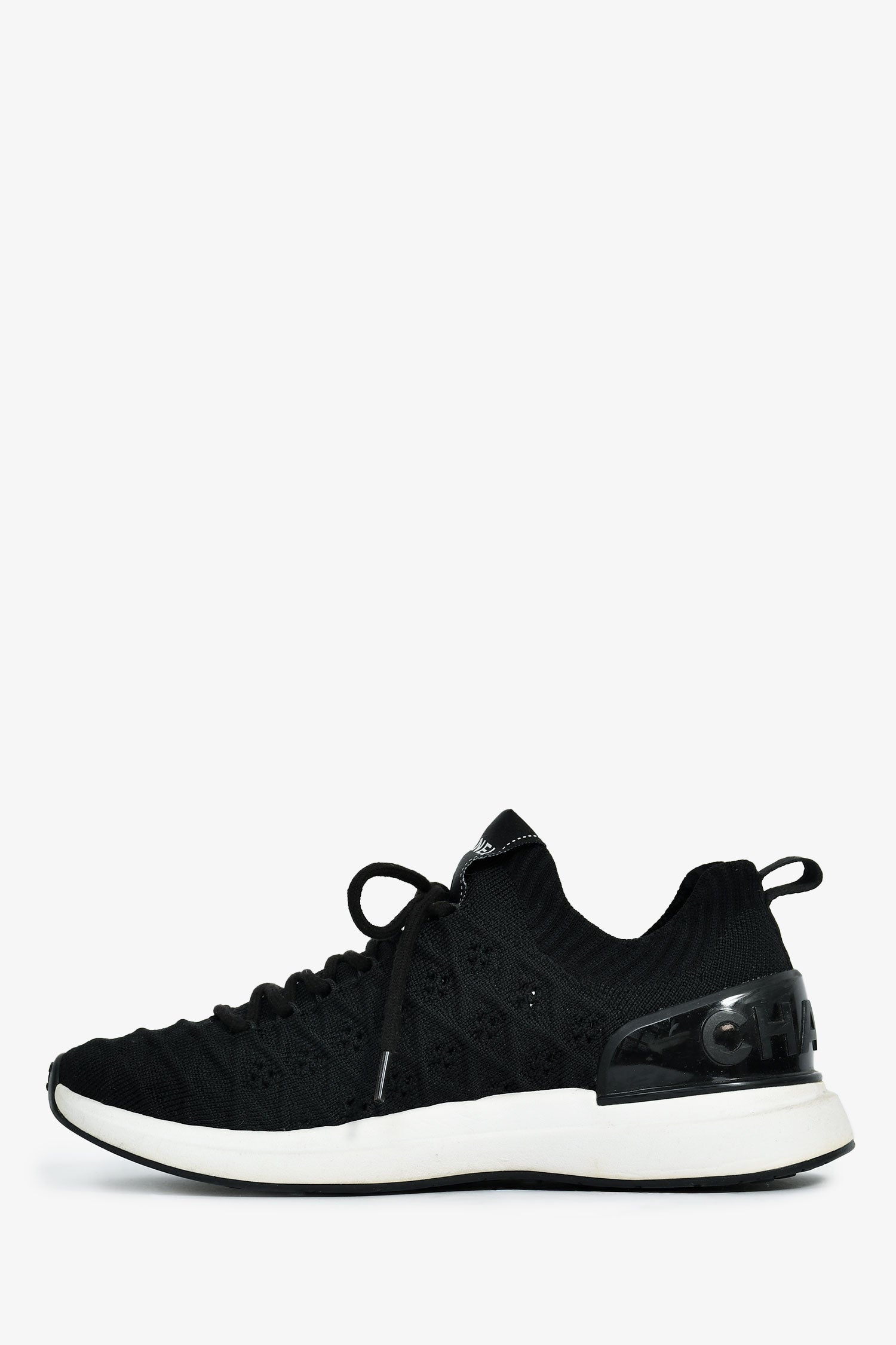 Pre-Loved Chanel™ Black Knit Logo Sneakers Size 36