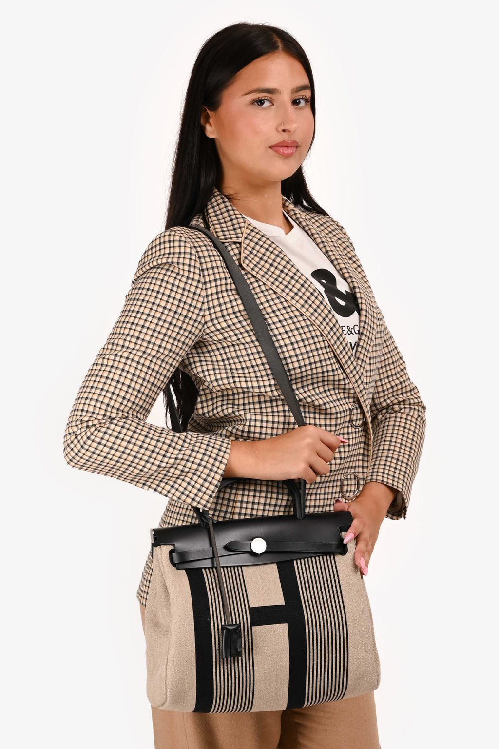 Hermès 2020 Cream/Black Toile H Vibration Herbag Zip 31 With Pouch
