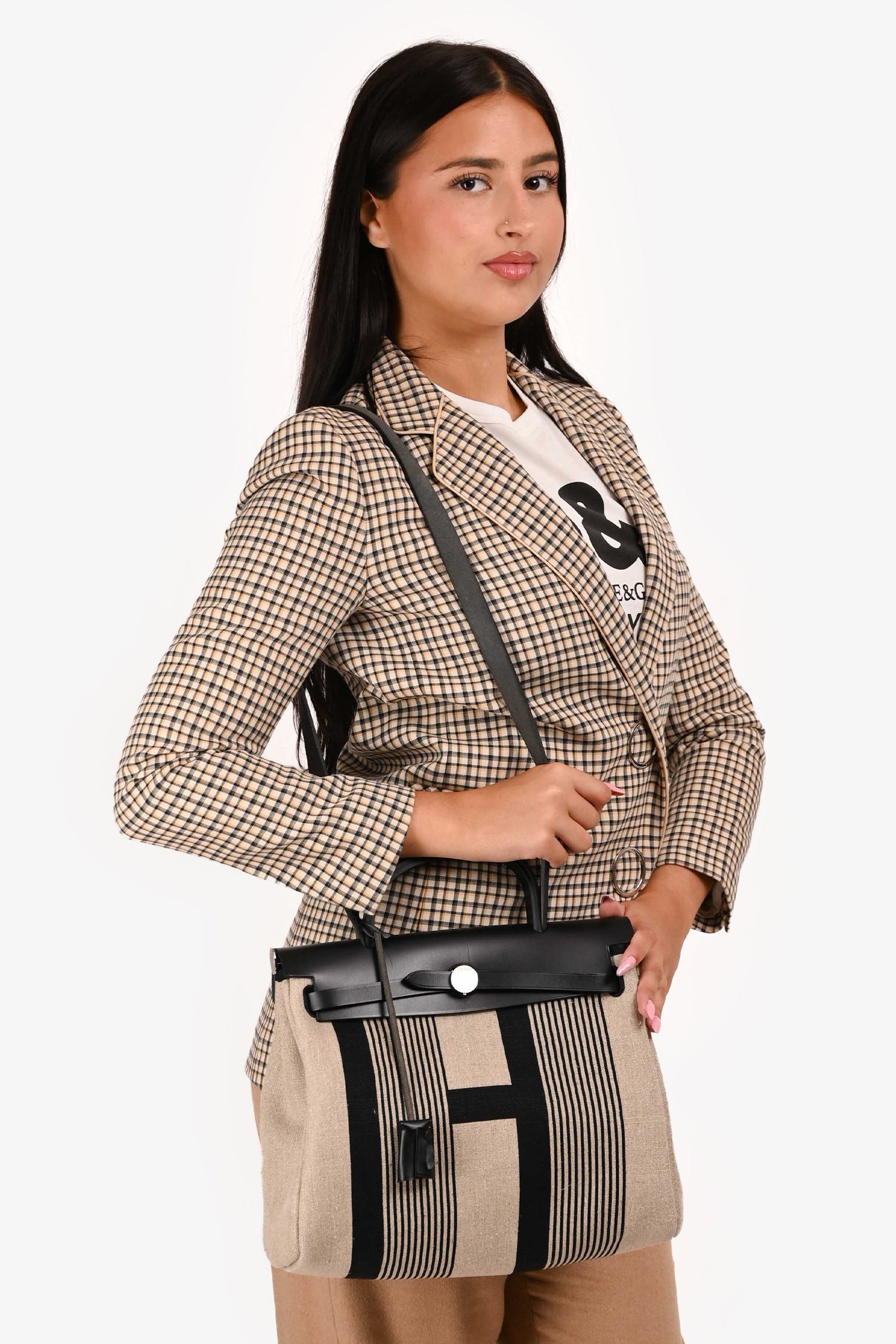 Hermès 2020 Cream/Black Toile H Vibration Herbag Zip 31 With Pouch