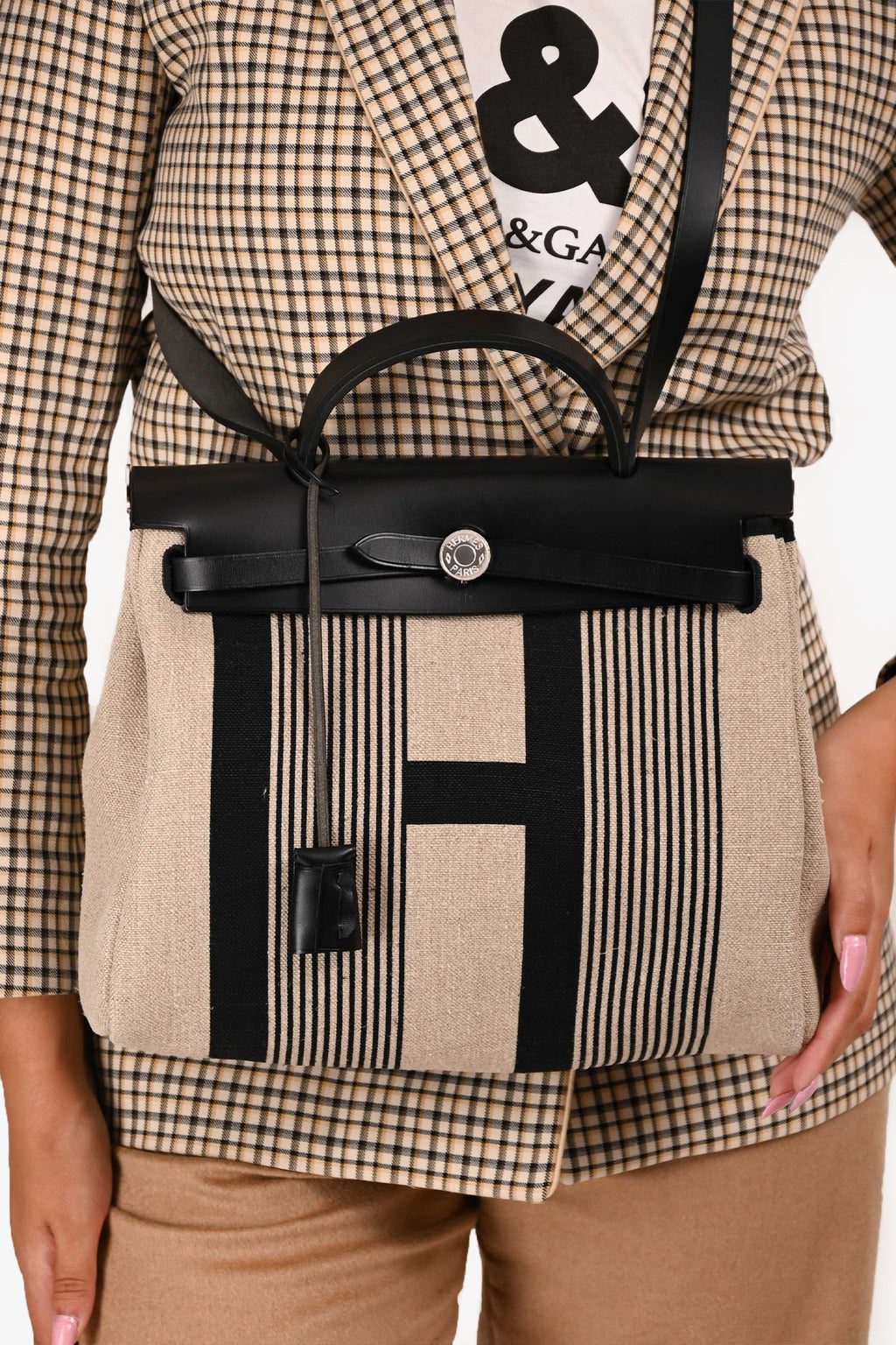 Hermès 2020 Cream/Black Toile H Vibration Herbag Zip 31 With Pouch