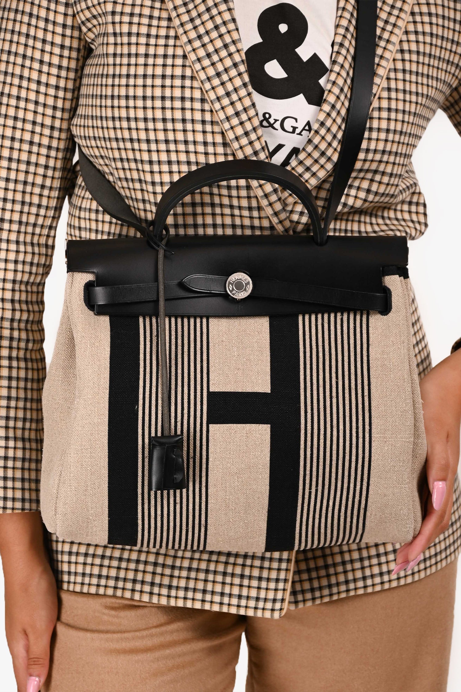 Hermès 2020 Cream/Black Toile H Vibration Herbag Zip 31 With Pouch