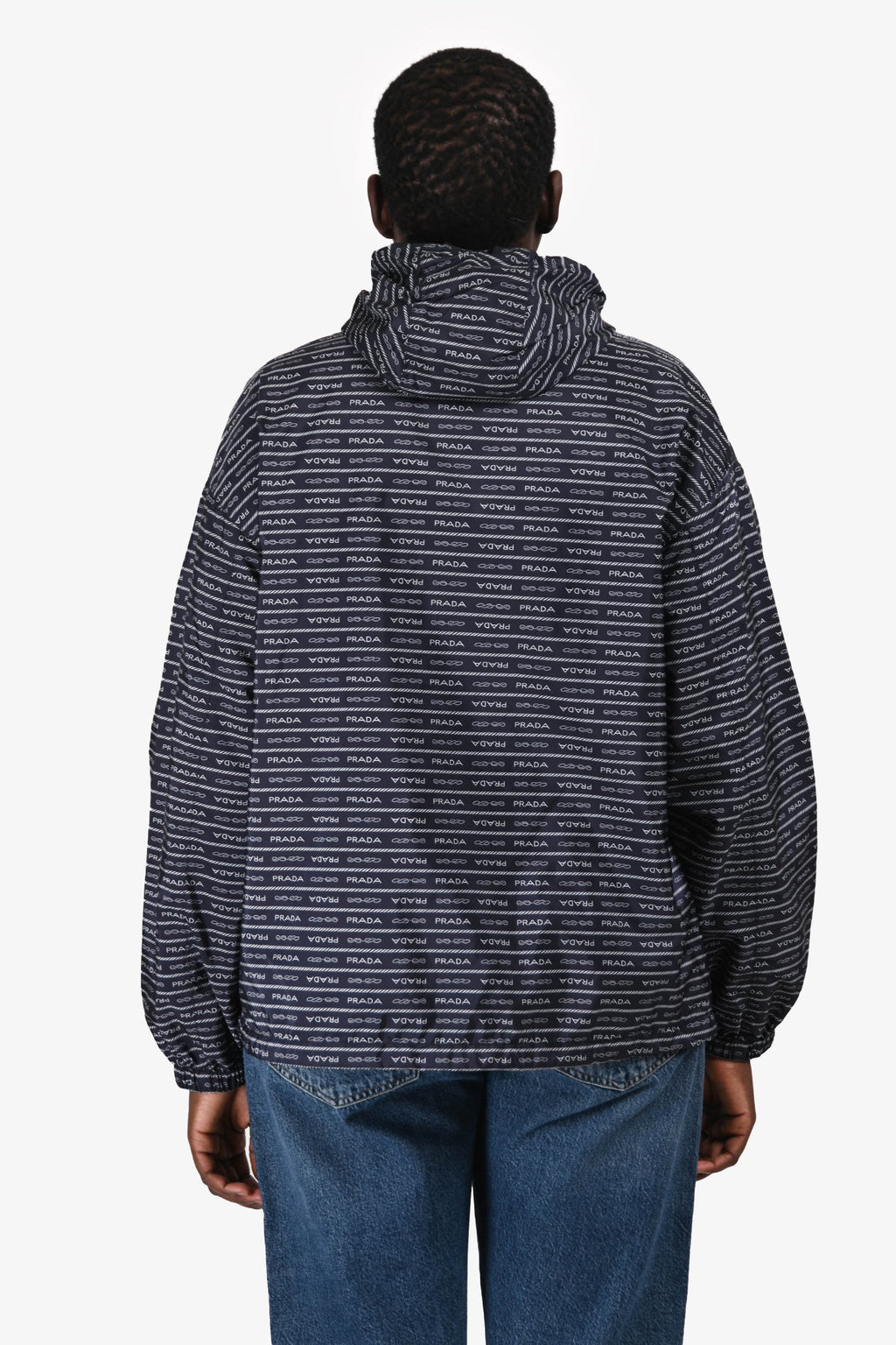 Prada Navy Logo Nylon Triangle Windbreaker Jacket Size 40