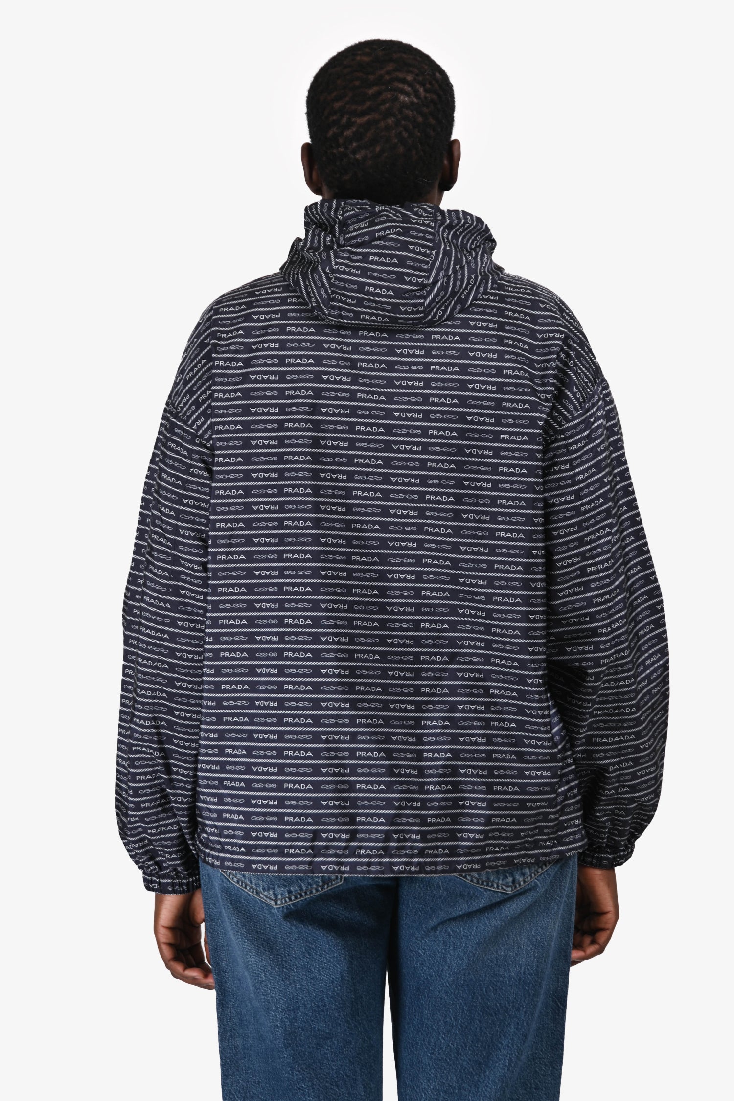 Prada Navy Logo Nylon Triangle Windbreaker Jacket Size 40