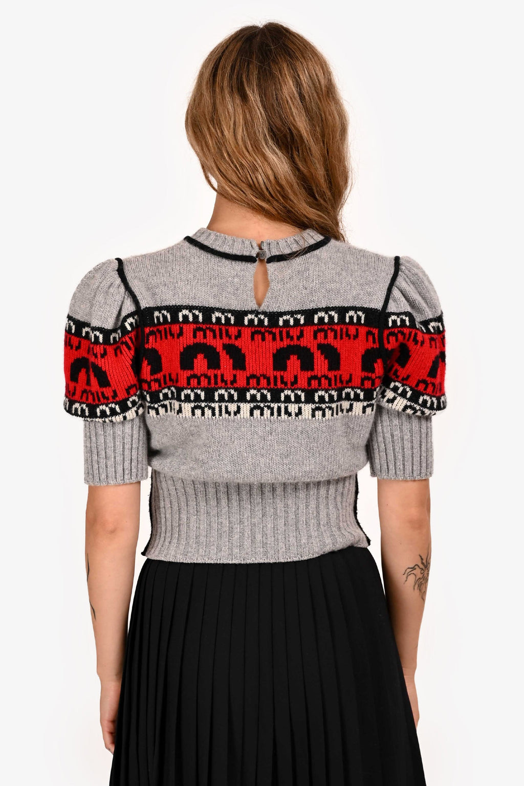 Miu Miu 2017 Grey/Red Wool 'M' Logo Sweater Size 38