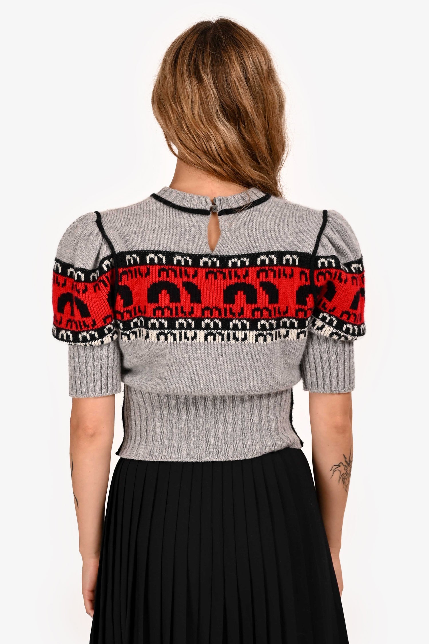 Miu Miu 2017 Grey/Red Wool 'M' Logo Sweater Size 38