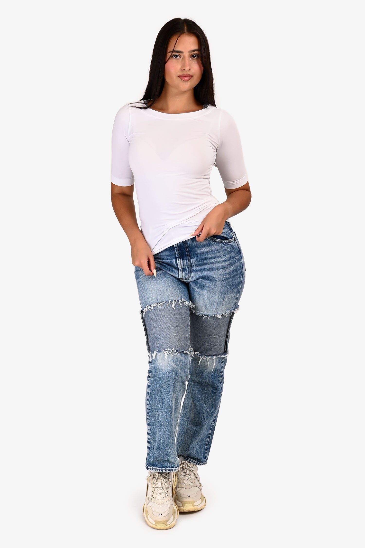 Maison Margiela Blue Denim Distressed Panel Slim Leg Jeans Size 1