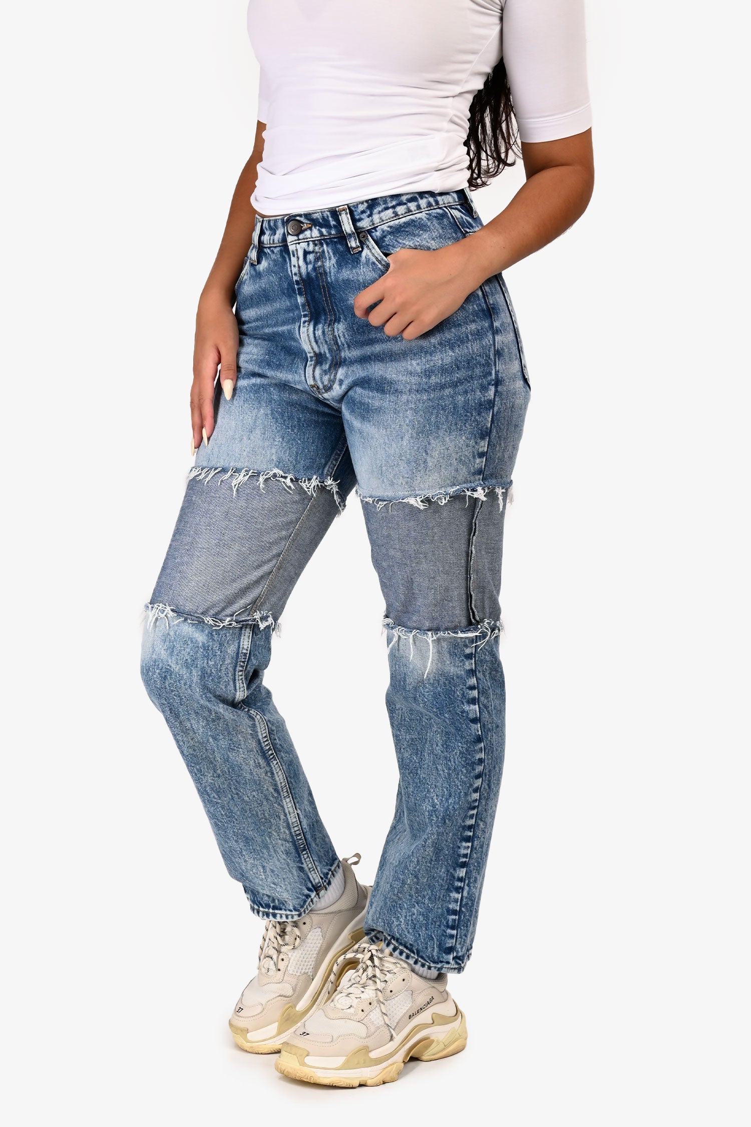 Maison Margiela Blue Denim Distressed Panel Slim Leg Jeans Size 1