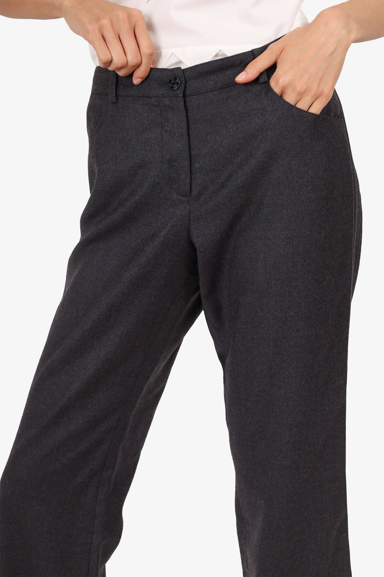 Pre-Loved Chanel™ Grey Wool Straight Leg Trousers Size 40
