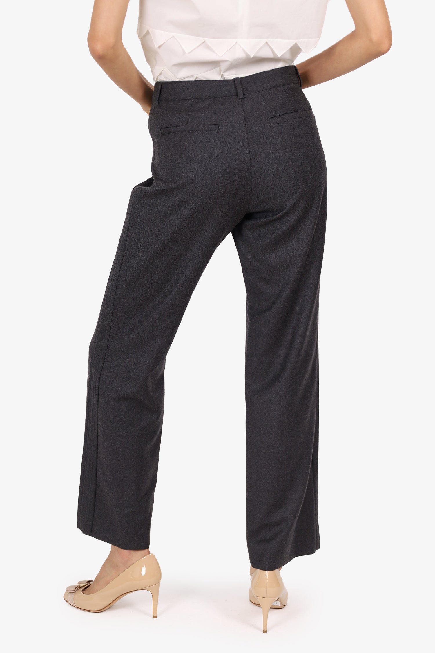 Pre-Loved Chanel™ Grey Wool Straight Leg Trousers Size 40