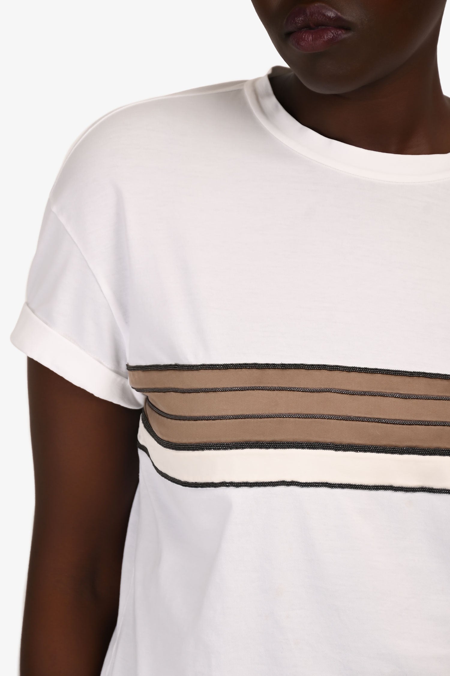 Brunello Cucinelli White Patterned Detail T-Shirt Size XL