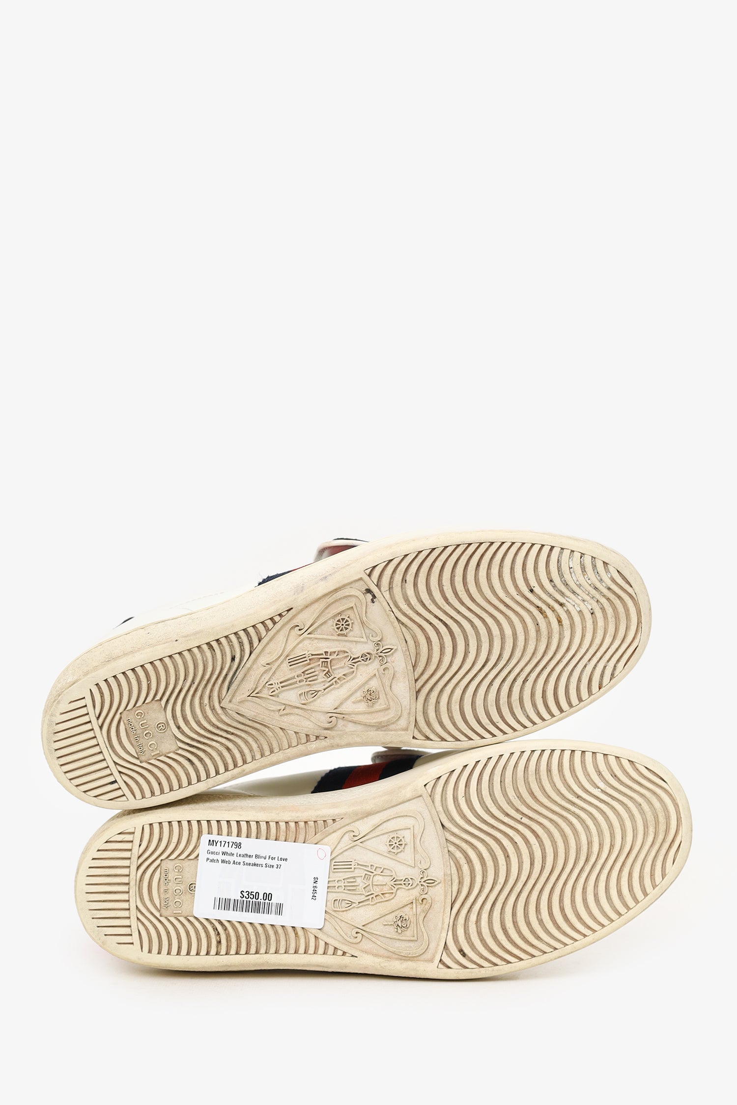 Gucci White Leather Blind For Love Patch Web Ace Sneakers Size 37